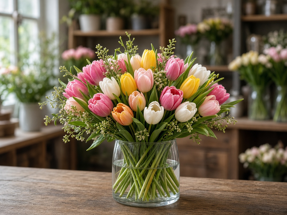 Seasonal tulips arranged at RoseHarbor